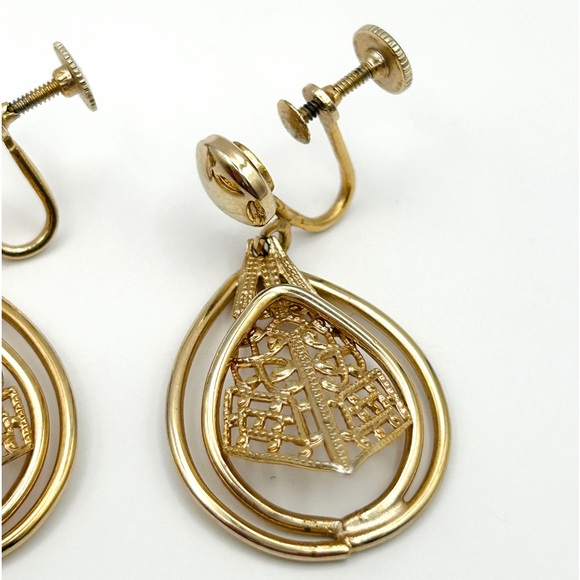 Vintage Alice Gold Tone Screw Back Teardrop Dangle Earrings - Picture 5 of 11